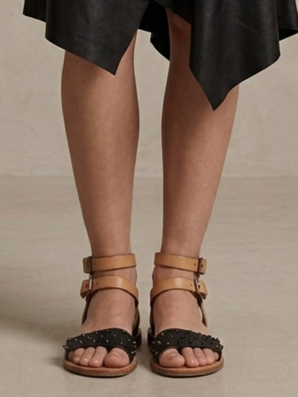 CARVELA x KURT GEIGER Designer Leather Spiked Flat Sandals